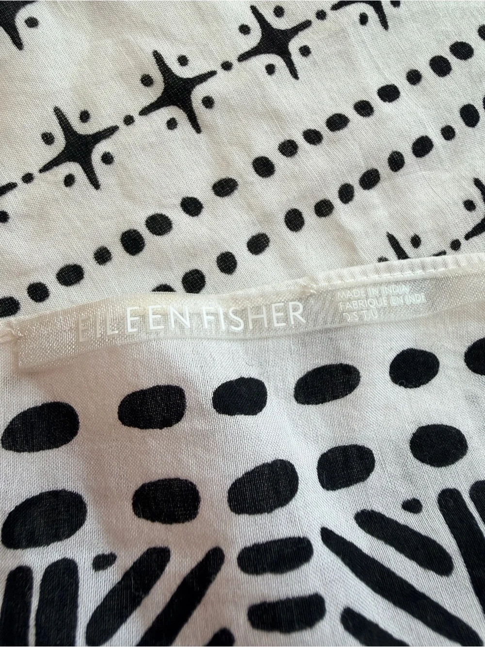 Eileen Fisher Cotton Black and White Printed Scarf
